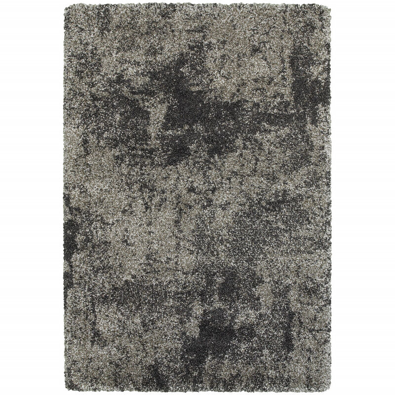 5 x 8 Black Silver and gray Abstract Shag Power Loom Area Rug