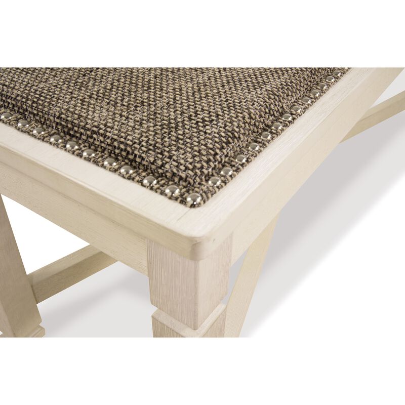 Bolan Large Dining Bench with Heavy Woven Fabric, White Wood, 50 Inch - Benzara