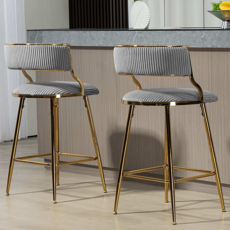 Streamdale Corduroy Counter Bar Stools (Grey), Set of 2