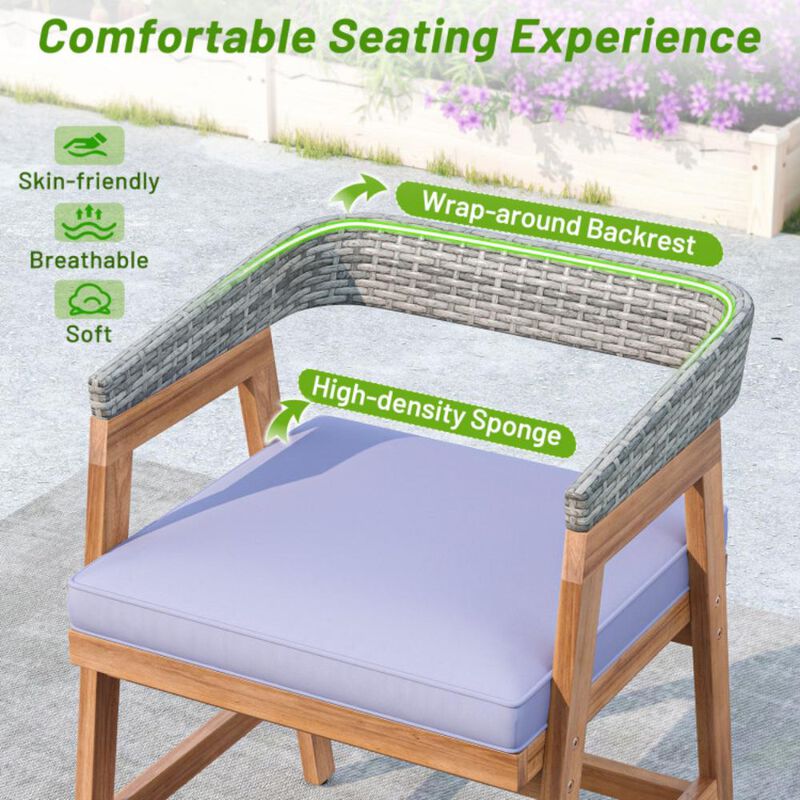 Hivvago Outdoor Acacia Wood Patio Wicker Dining Chairs Set of 4 with Seat Cushion