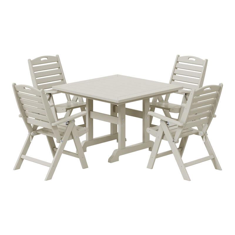 WestinTrends 5-Piece HDPE Square Patio Dining Table Set with Foldable Chairs