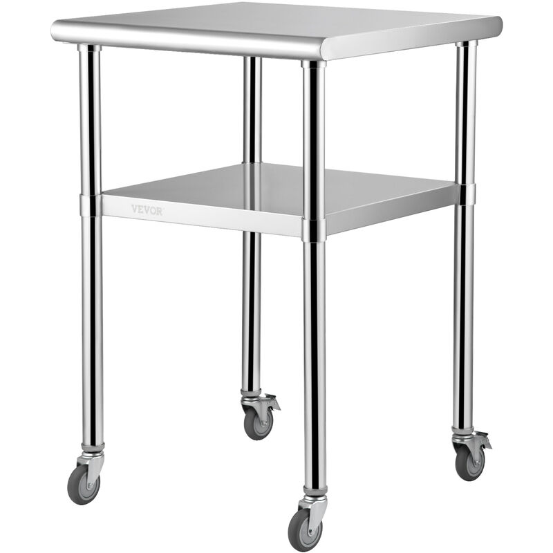 VEVOR Stainless Steel Work Table Commercial Food Prep Table 24x24x36in w/ Wheels image number 0
