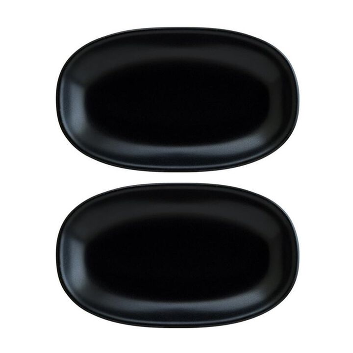 Notte 6" x 3.5" x h:0.75" Oval Black Porcelain Platter (Set of 2)