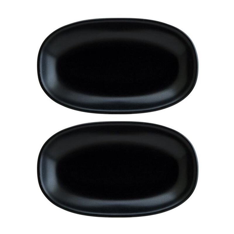 Notte 6" x 3.5" x h:0.75" Oval Black Porcelain Platter (Set of 2)