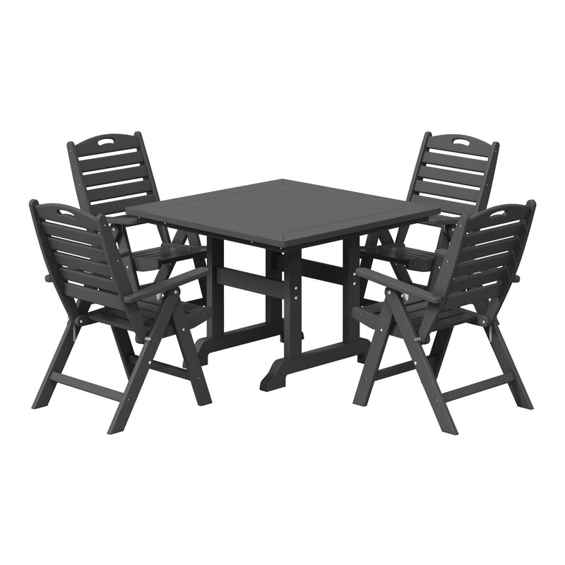 WestinTrends 5-Piece HDPE Square Patio Dining Table Set with Foldable Chairs