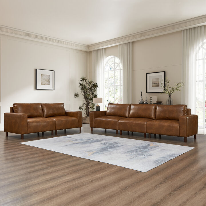 Jekjet Mid‑Century Modern Breathable Faux‑Leather Sectional Sofa Set