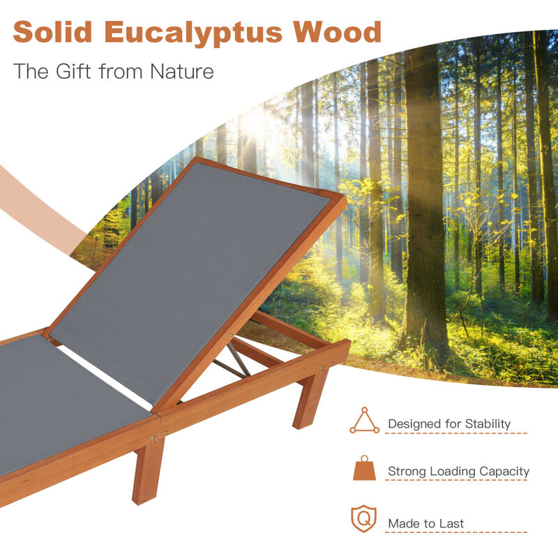 Set of 2 Outdoor Wood Chaise Lounge Chairs 5-Position Backrest image number 4