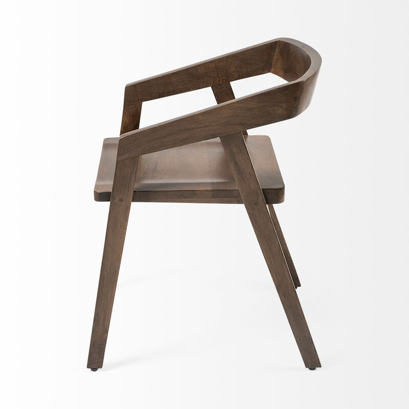 HomeRoots Set Of Two Brown Wood Open Back Arm Chairs image number 5