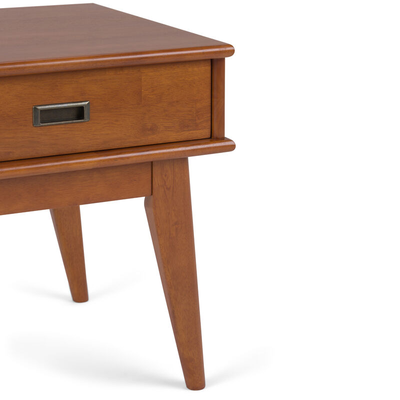 Draper SOLID HARDWOOD 22 inch Wide Rectangle Mid Century Modern End Table in Teak Brown