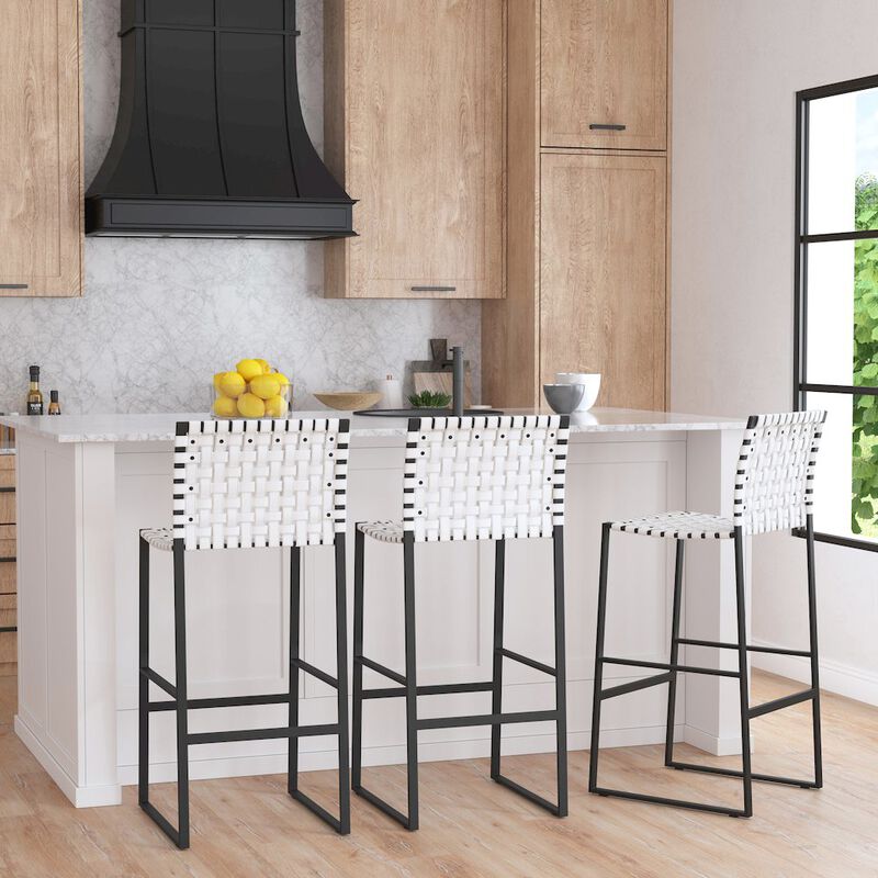 Butler Specialty Urban Woven Leather Rectangular  28 Barstool, White