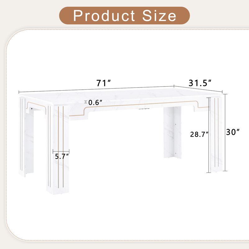 Whisen Dining Table with Groove Legs, MDF Space-Saving for Kitchen Living Room image number 9