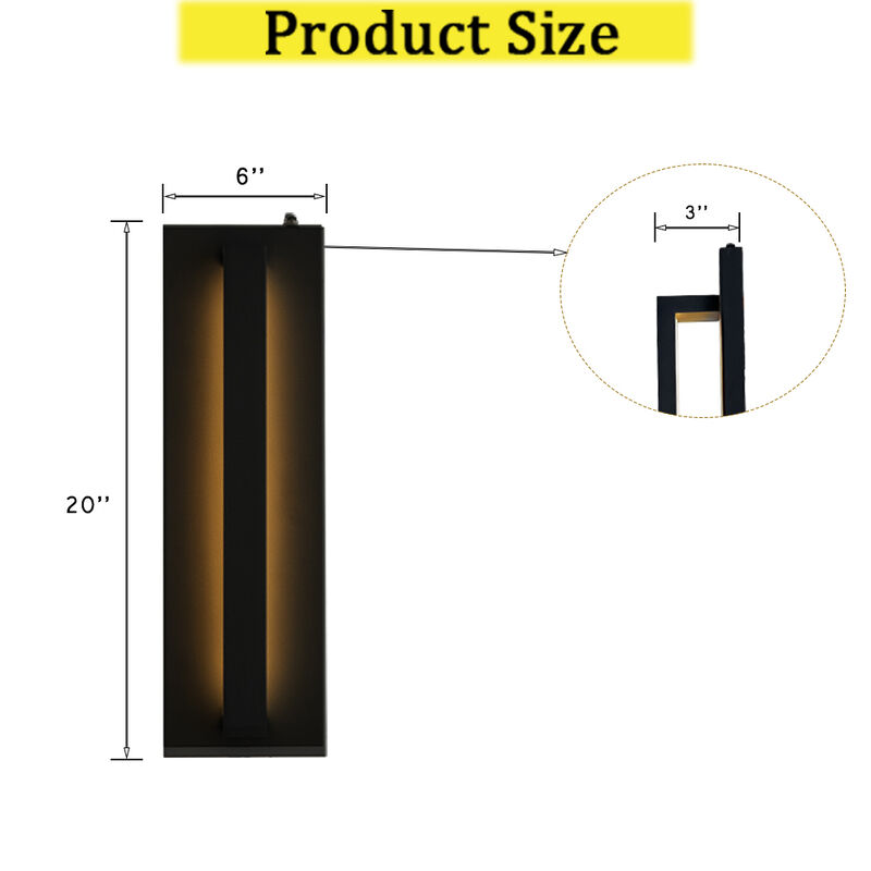 1-Light H20 in Minimalist Modern Linear 23W Integrated LED Outdoor Wall Sconce with Dusk to Dawn Sensor in Matte Black for Porch Patio image number 6