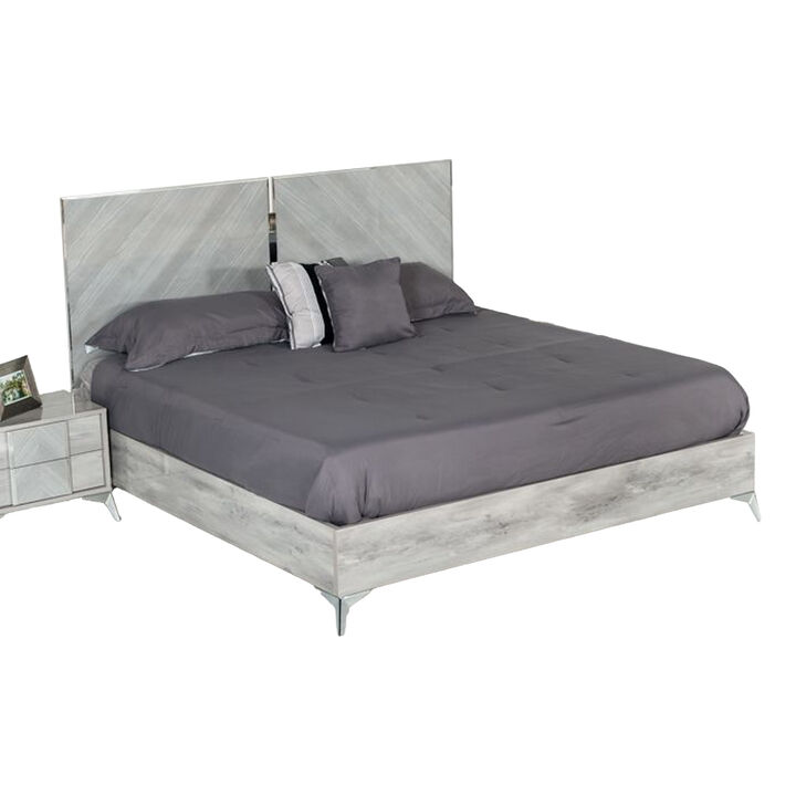 Jecky King Size Bed, Low Profile, Angled Legs, Italian Inspired Gray - Benzara
