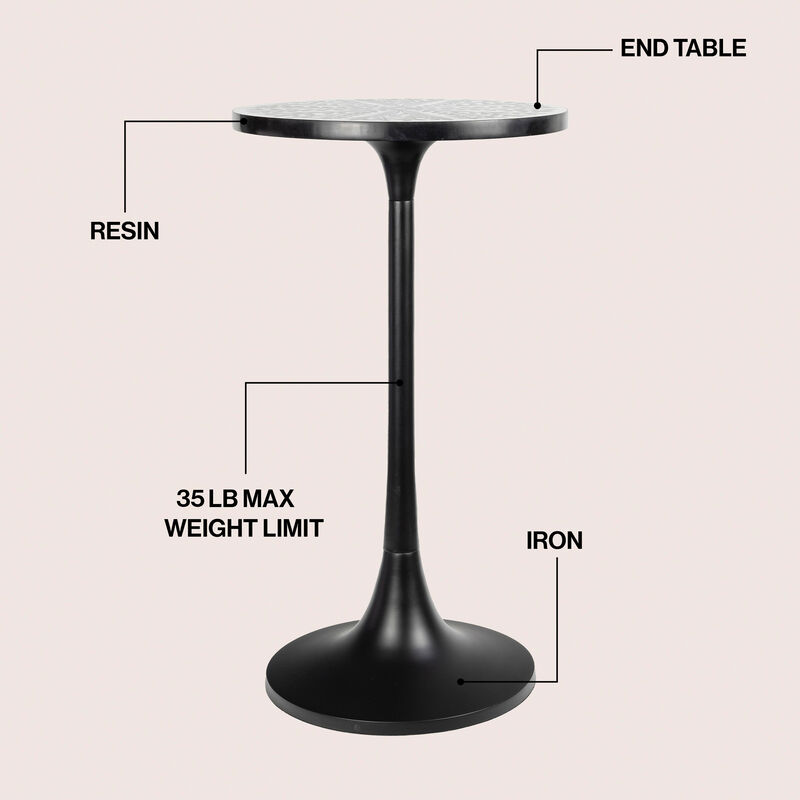 Nysha 25" Modern Bohemian Metal/Resin Inlay Top Pedestal Drink Table and Decorative End Table image number 2