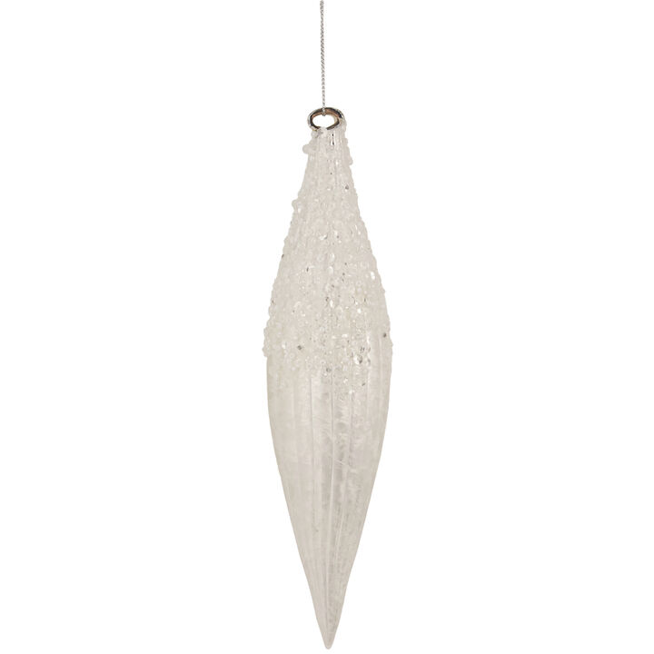 9.5" White Beaded Glitter Finial Glass Christmas Ornament