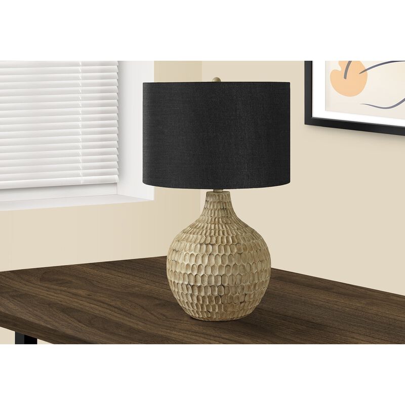 Monarch Specialties I 9606 - Lighting, 25"H, Table Lamp, Black Shade, Brown Resin, Contemporary