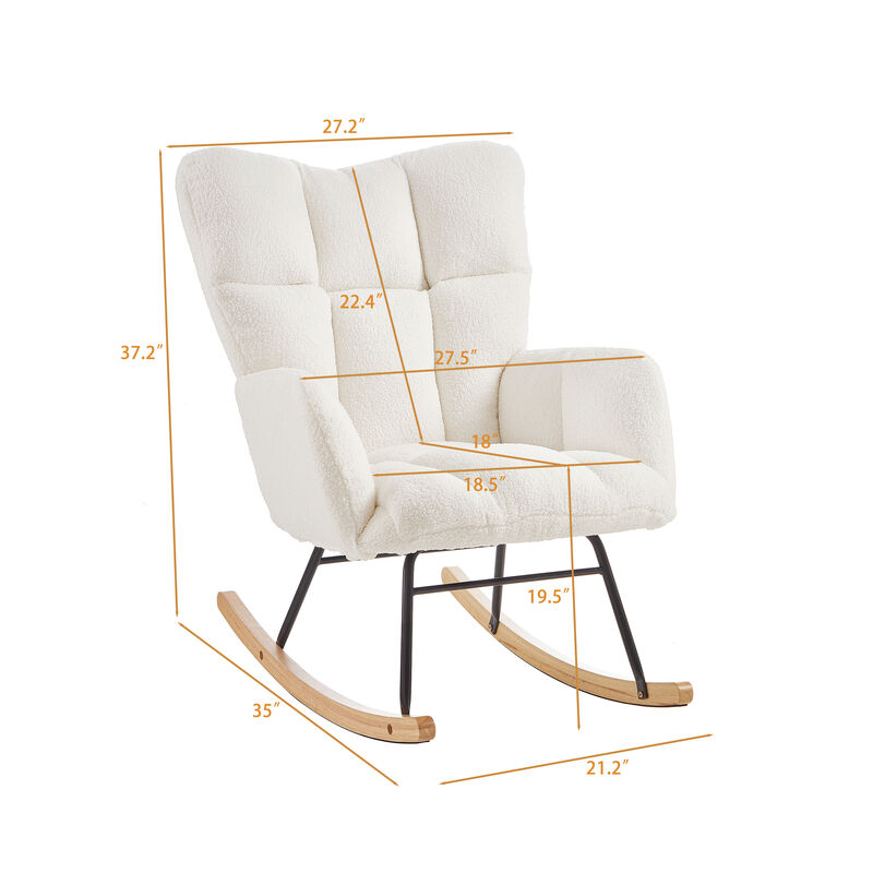 Merax Accent Chairs for Living Room Tufted Upholstered Teddy Fabric Glider Chair Rocking Chair image number 5