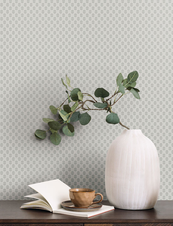 Brioni Cream Floral Stamp Wallpaper