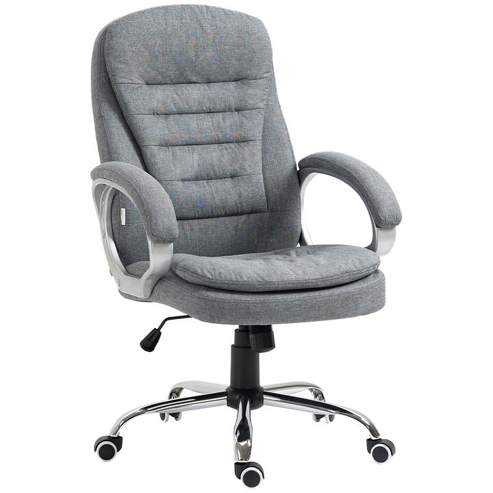 Vinsetto High Back Home Office Chair Executive Computer Chair with Adjustable Height, Upholstered Thick Padding Headrest and Armrest - Grey