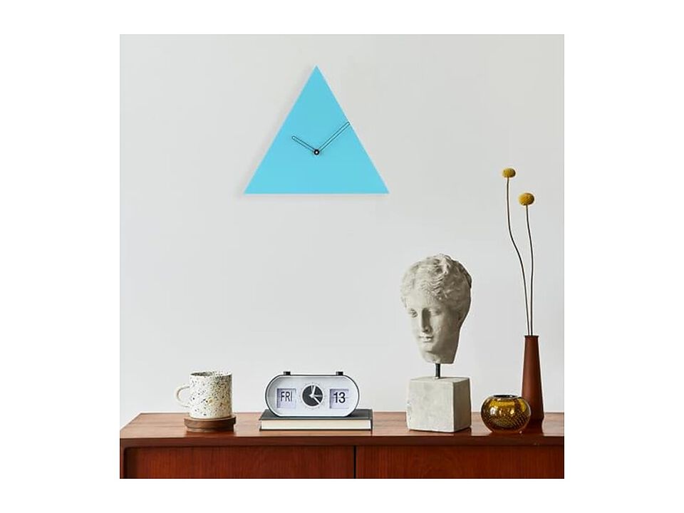 Triangle Mdf Wood Minimalist Turquoise Wall Clock 30 Cm Blue Modern