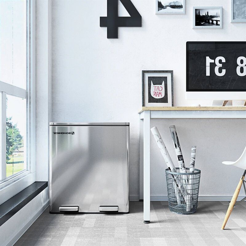 Hivvago Dual Stainless Steel 16 Gallon Trash Can Recycle Bin with 2 Step on Pedal Lids