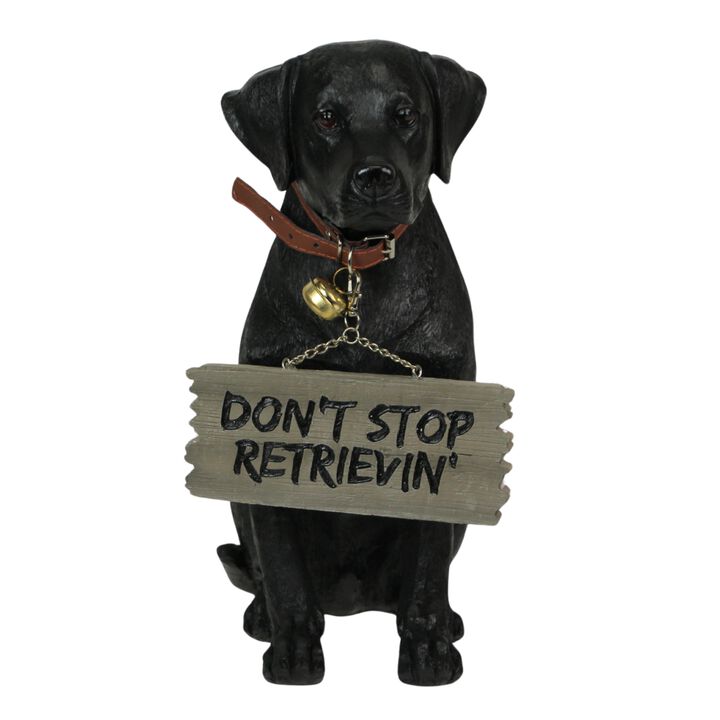 Black Lab Dog Indoor Outdoor Welcome Statue with Reversible Message Sign