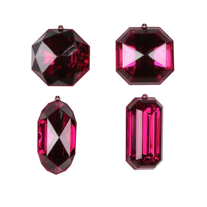 Vickerman 4-5" Burgundy Jewel Glitter Ornament Assorted, Includes 4 Pieces per Bag