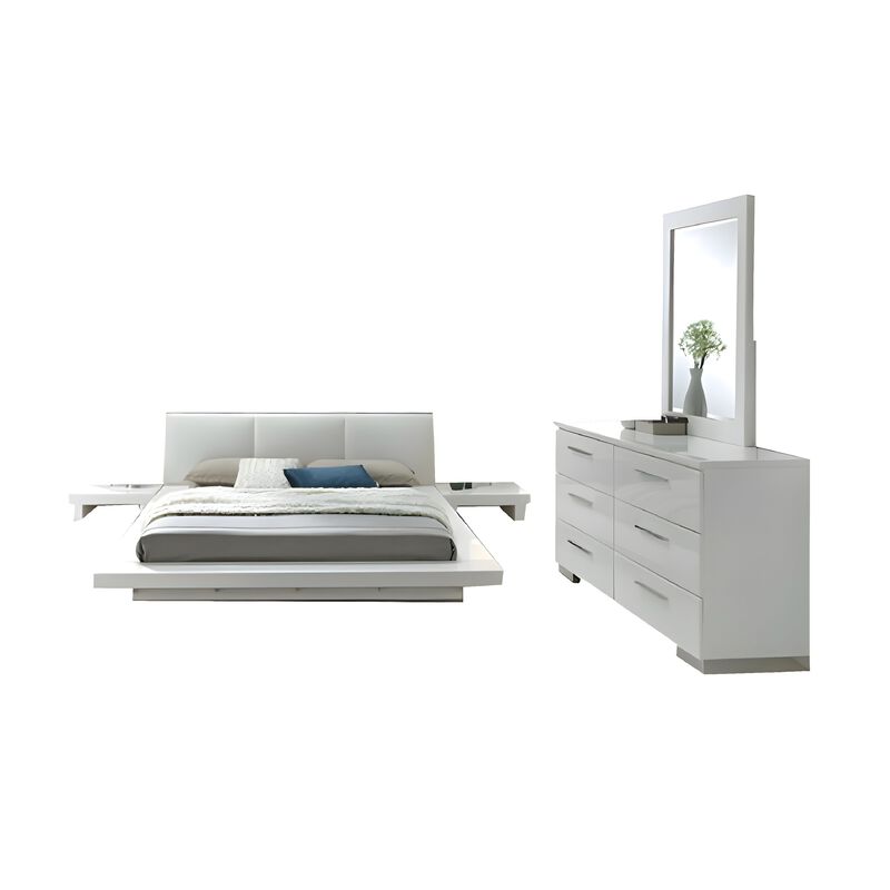Estin 4pc Queen Bedroom Set, Low Profile Bed, Dresser Mirror, White image number 0
