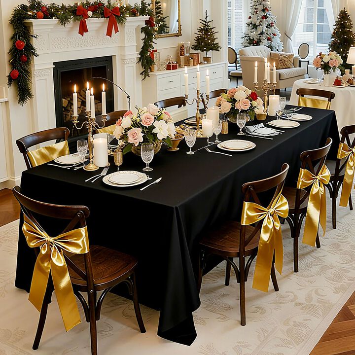 6 Pack Rectangle Tablecloths, Reusable Wrinkle-Resistant Polyester Table Covers for Weddings & Parties-Black