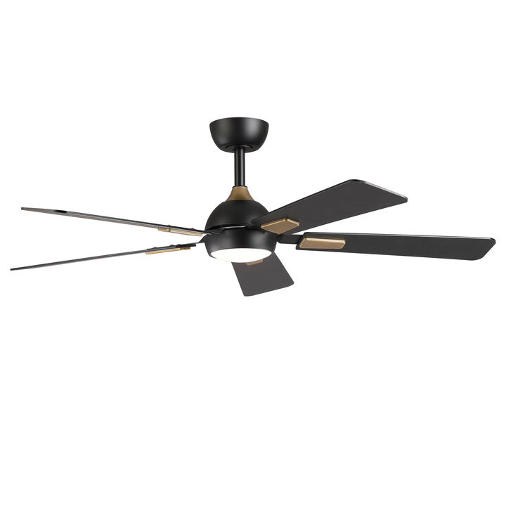 52" Modern Matte Black Dimmable Reversible Smart Ceiling Fan with Light, APP Control and Remote