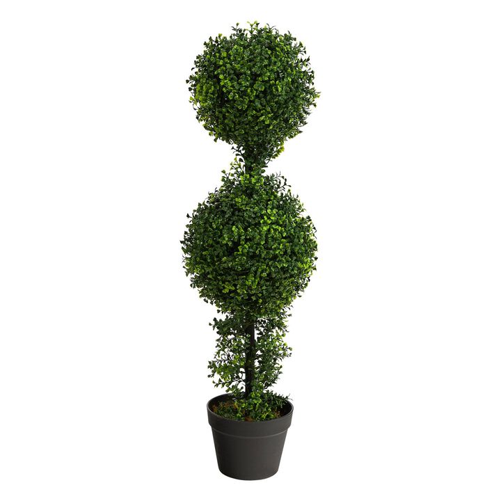 Nearly Natural 34-in Boxwood Double Ball Topiary Artificial Tree (Indoor/Outdoor)