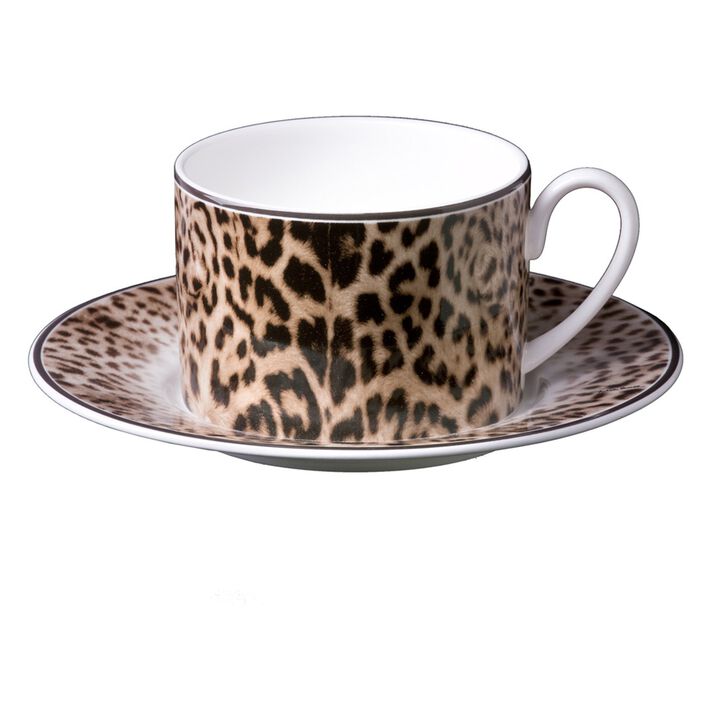 Tea Cup & Saucer JAGUAR Set of 2 in Luxury Box diam. 3.3", H 2.3", cap. 7.5 oz, Saucer diam. 6"