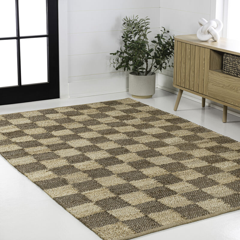 Theo Modern Farmhouse Woven Jute Checkerboard Area Rug
