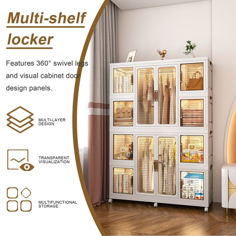 Clihome Portable Wardrobe Closet Organizer, 12 Cubes, 12 Magnetic Doors, Hanging Rods, Hangers image number 6