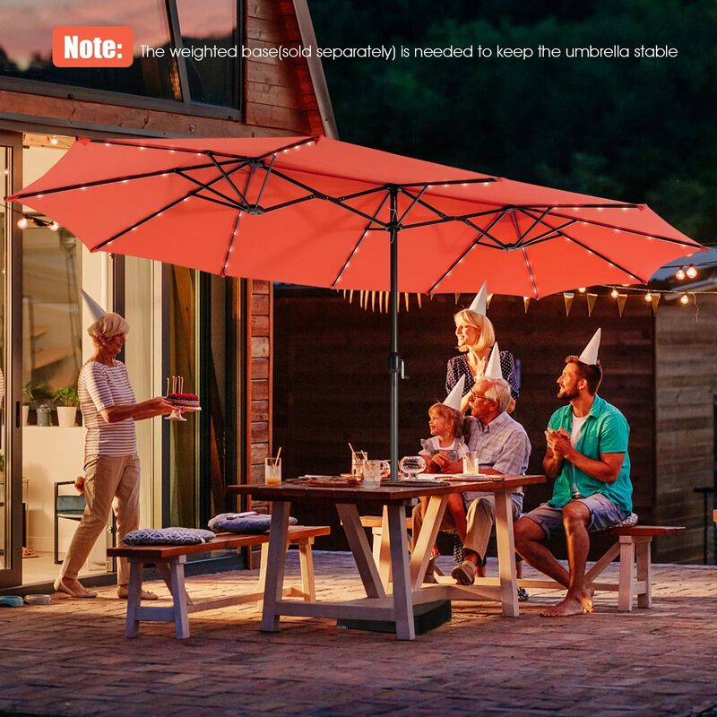 Mondawe 15 Feet Twin Patio Umbrella with 48 Solar LED Lights image number 2