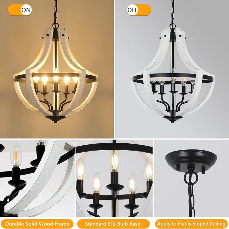 ELEMENT ACE 5-Light Adjustable Chandelier Pendant or Flush Mount Ceiling Light Fixture for Dining Room Kitchen Island Living Room Foyer Entryway Bedroom image number 6