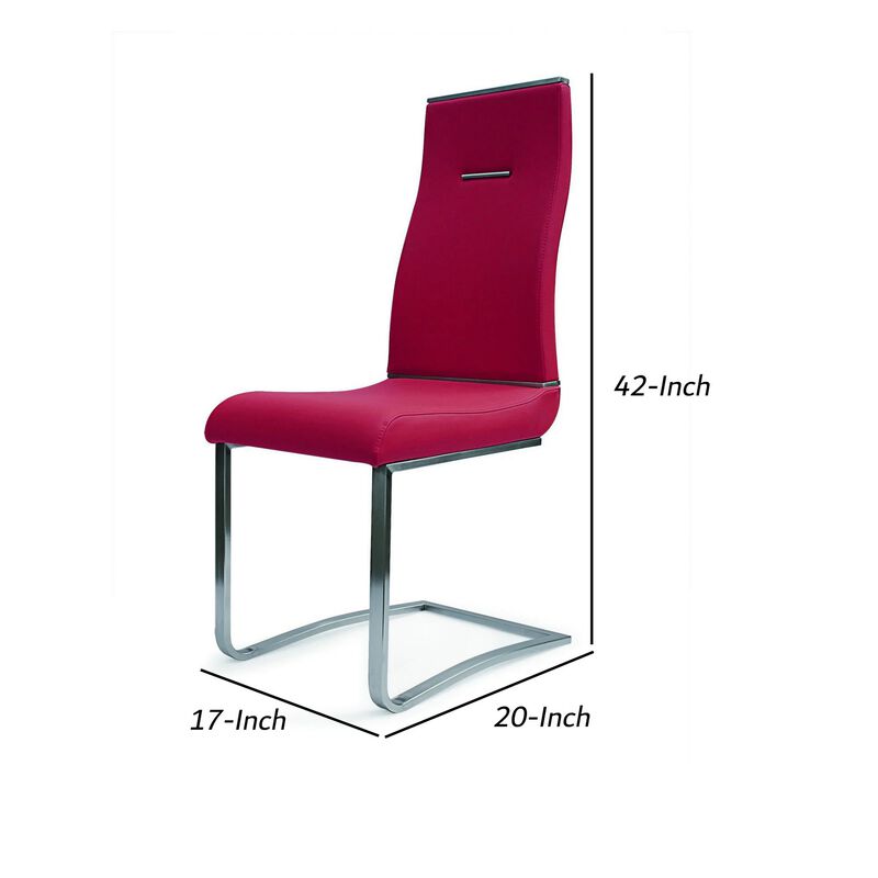 Jon 22 Inch Dining Chair, Set of 2, Cantilever Steel, Faux Leather, Red  - Benzara