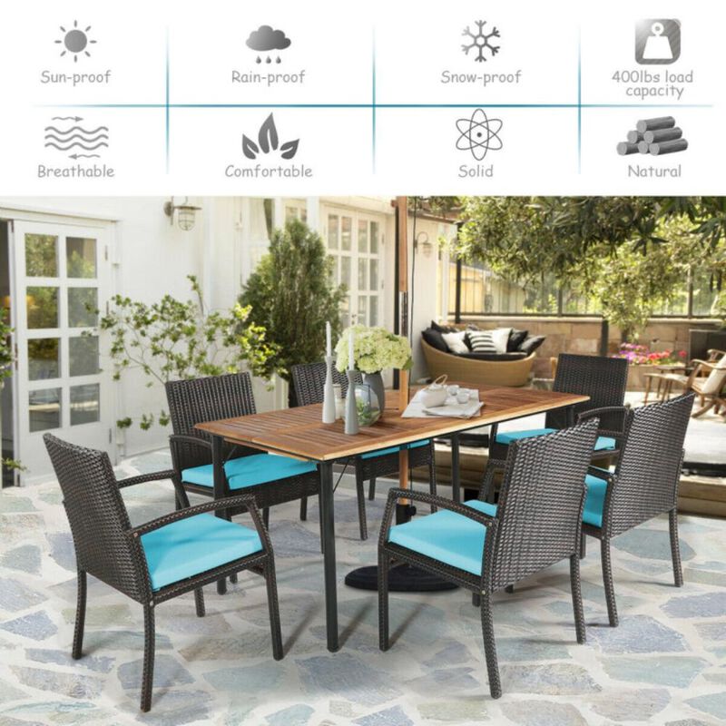 Hivvago 7 Pieces Patio Rattan Cushioned Dining Set with Umbrella Hole