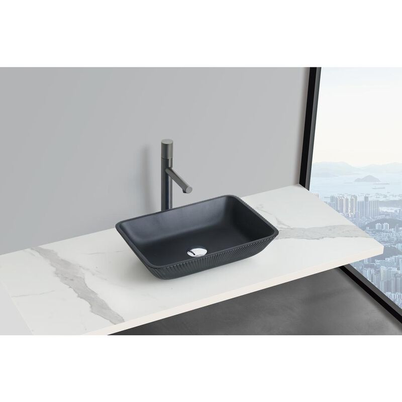Castello USA Modern Stripe Matte Black Tempered Glass Crystal Rectangular Vessel Sink
