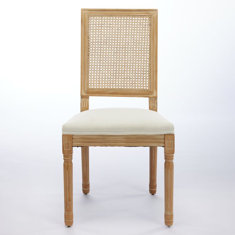 Whisen French Dining Chairs Set of 2, Solid Rubberwood Frame with Linen Upholstery and Rattan Back, for Living Room Kitchen Restaurant image number 0