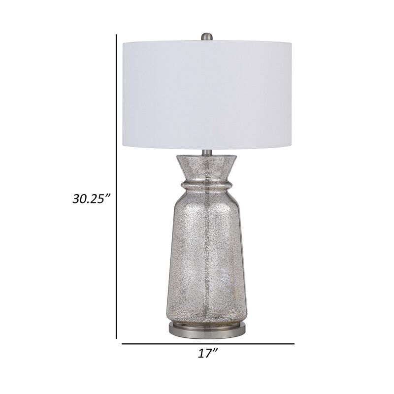 34 Inch Table Lamp Set of 2, White Shade, Glass Vase Shape and Metal Base - Benzara