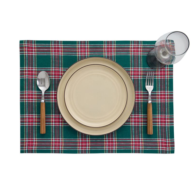 Linen Placemats - Green Tartan Plaid image number 1