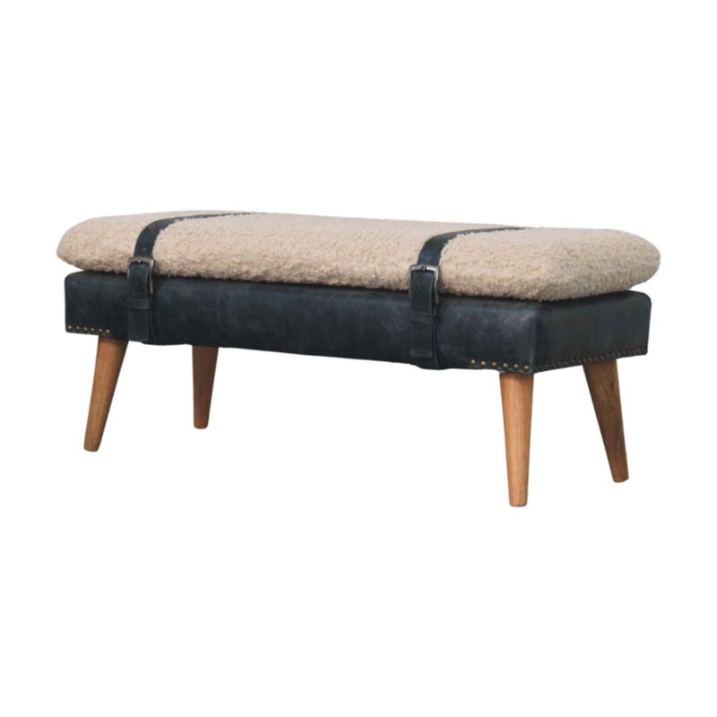 Artisan Furniture Solid Wood Boucle x Black Leather Bench