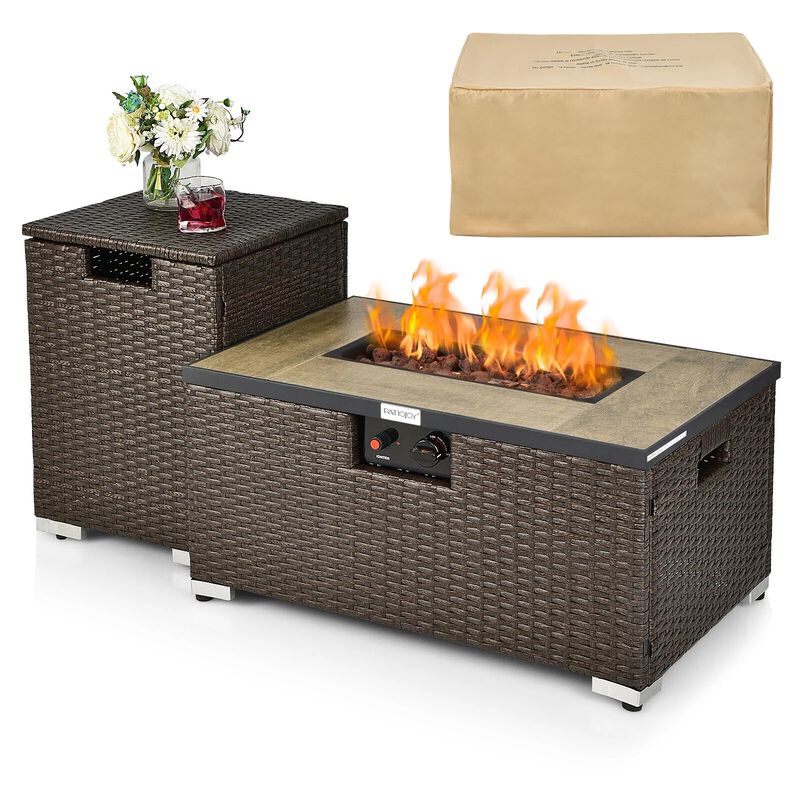 Mondawe 32" Rattan Fire Pit Set with Tank Cover & Side Table
