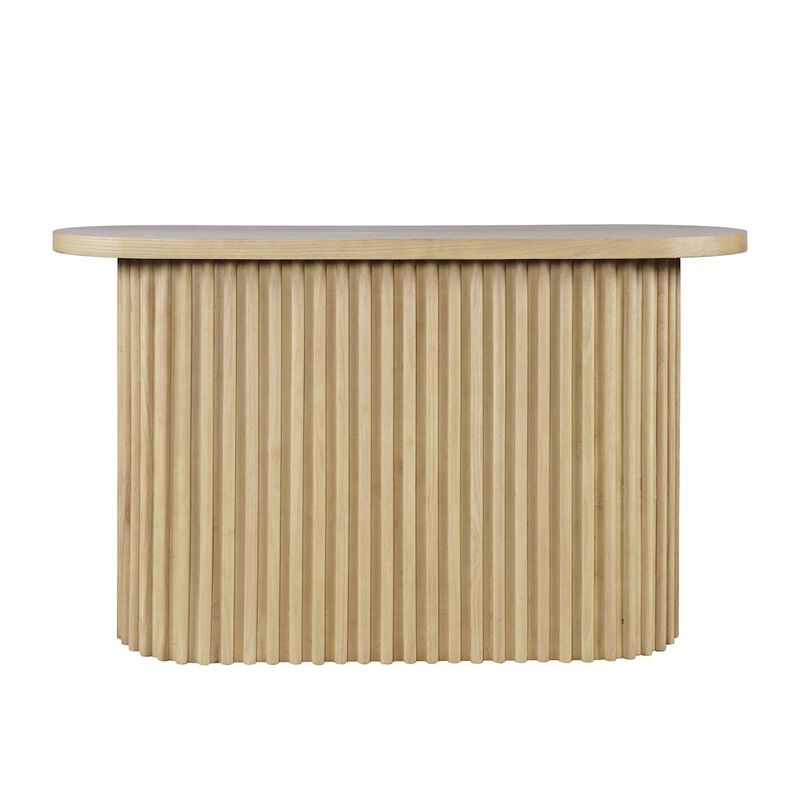 Jofran Auden Oval Mid-Century Modern Fluted Pedestal Base Sofa Console Table