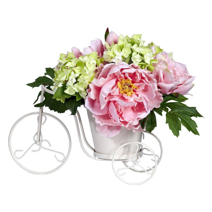 Nearly Natural 9.5-in Peony & Hydrangea Tricycle Arrangement