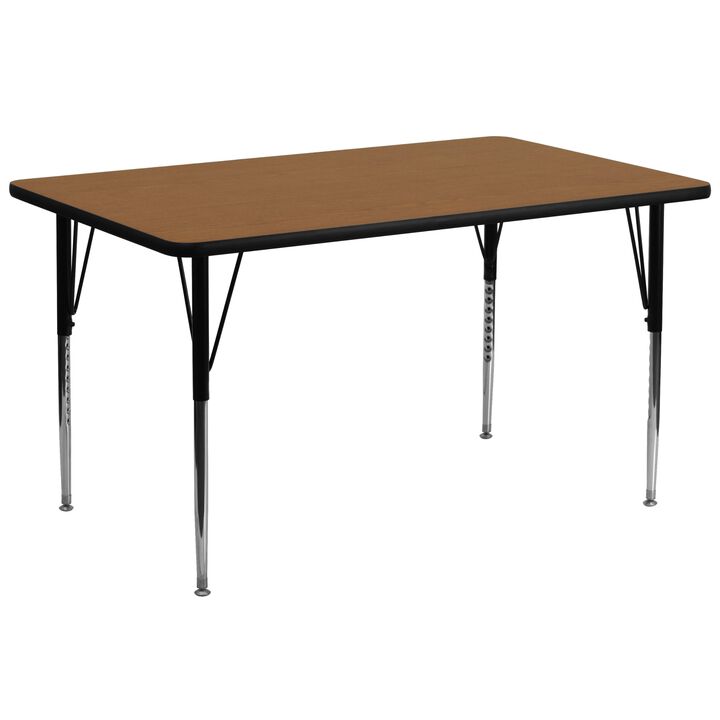 Flash Furniture Wren 30''W x 72''L Rectangular Oak Thermal Laminate Activity Table - Standard Height Adjustable Legs