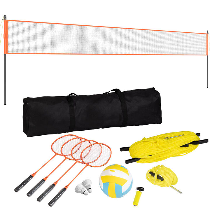 Outdoor Volleyball Badminton Set – Portable Net with Adjustable Height, Steel Frame, Ball, Pump & Carry Bag, Great for Backyard or Beach