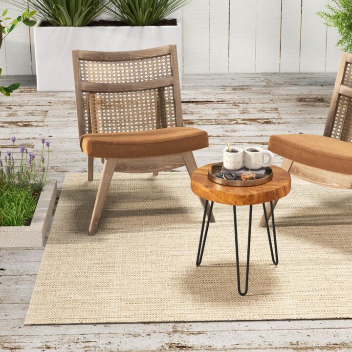 Hivvago Round Reclaimed Recycled Teak Wood End Table
