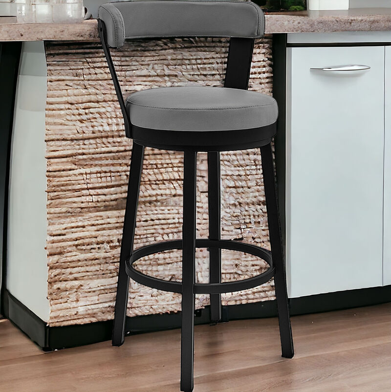 Hivvago 26 Inch Gray and Black Fabric and Iron Counter Height Swivel Bar Chair